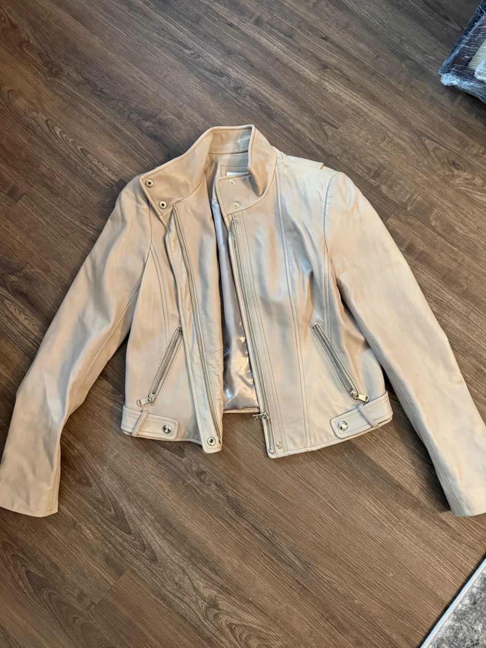 Calvin Klein Light Beige Leather Moto Jacket